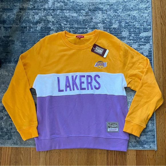 NWT! Mitchell & Ness NBA LA Lakers Colorblock Cropped Sweatshirt, Women’s XL - Picture 2 of 7